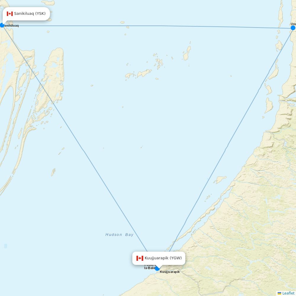 Air Inuit flights between Kuujjuarapik and Sanikiluaq