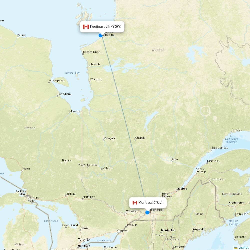 Air Inuit flights between Kuujjuarapik and Montreal