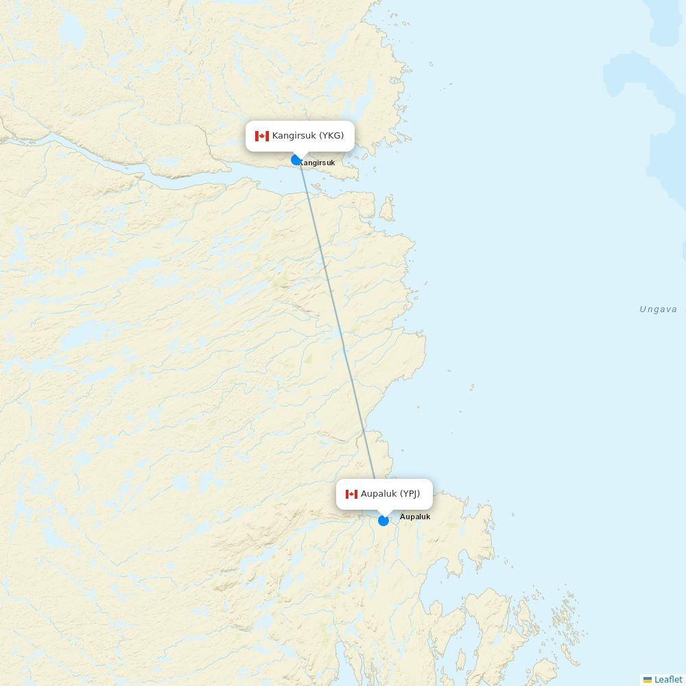 Air Inuit flights between Kangirsuk and Aupaluk
