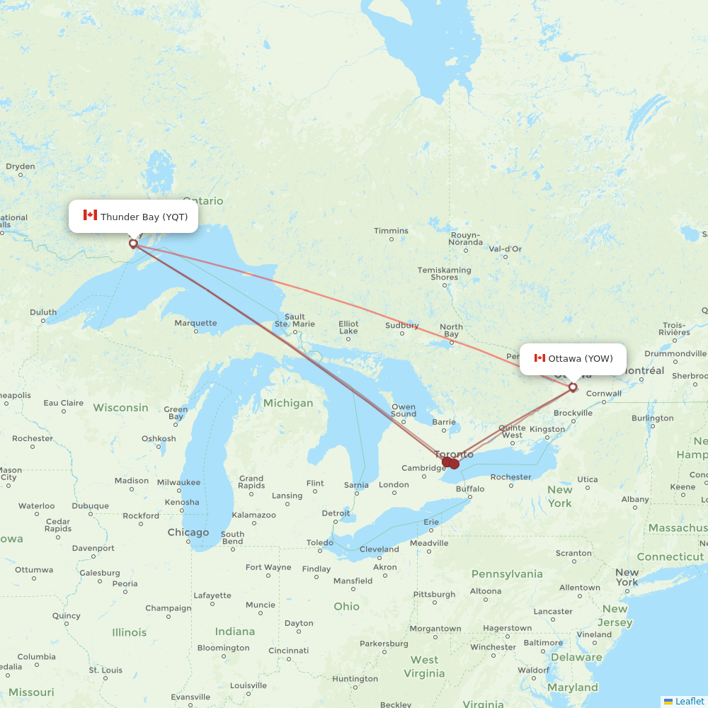 Porter Airlines flights between Ottawa and Thunder Bay