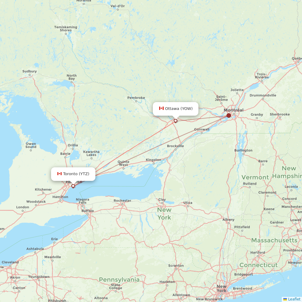 Porter Airlines flights between Ottawa and Toronto