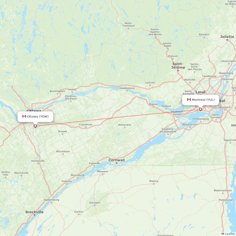 Air Canada flights between Ottawa and Montreal