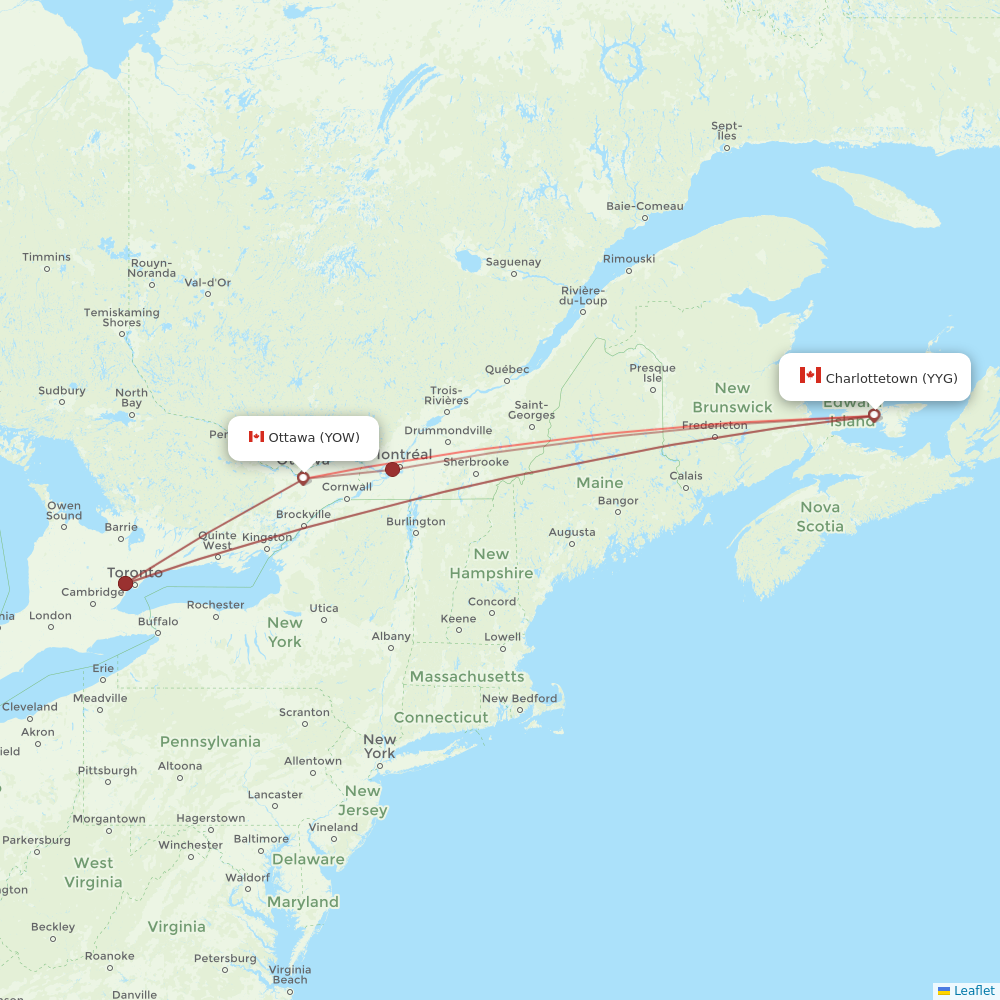 Porter Airlines flights between Ottawa and Charlottetown