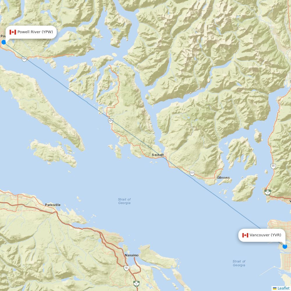 Pacific Coastal Airlines routes (8P) map Flight Routes