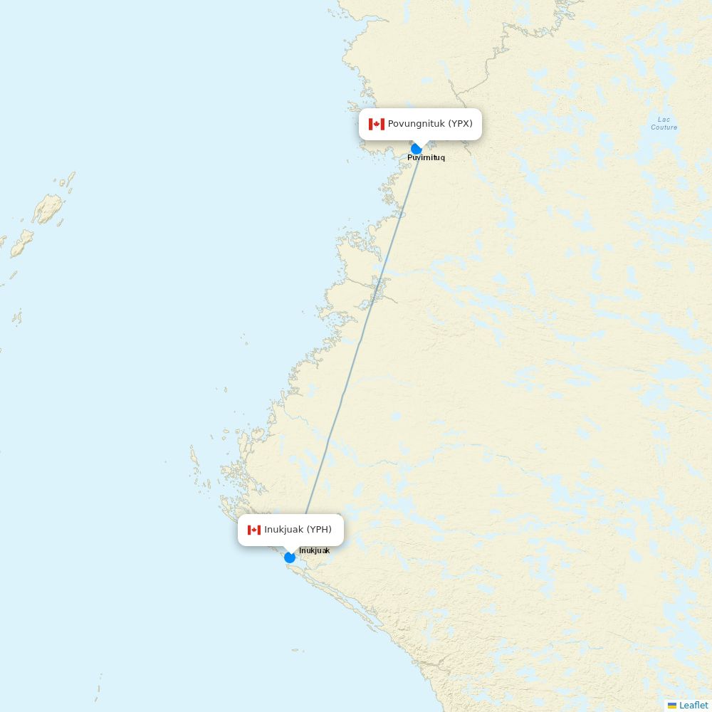 Air Inuit flights between Povungnituk and Inukjuak