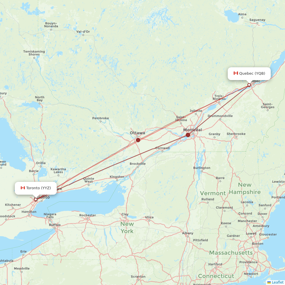 Air Canada flights between Quebec and Toronto