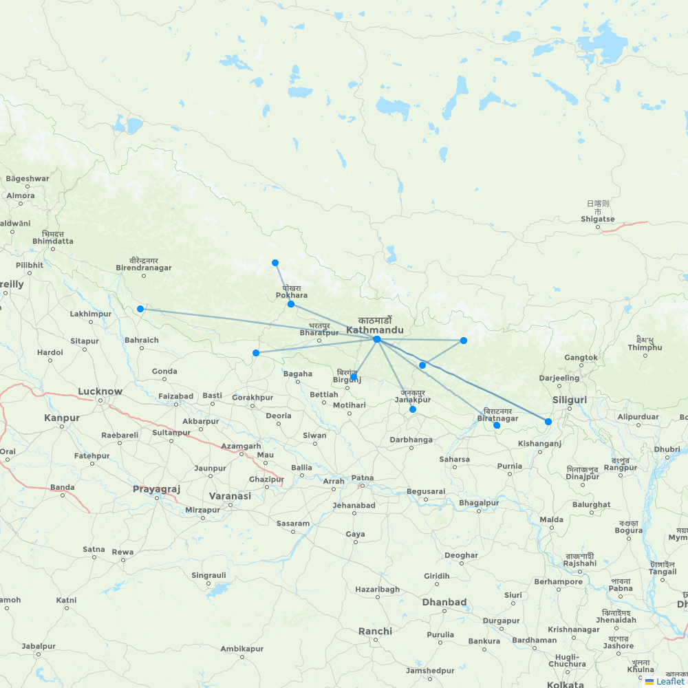 Yeti Airlines destination map