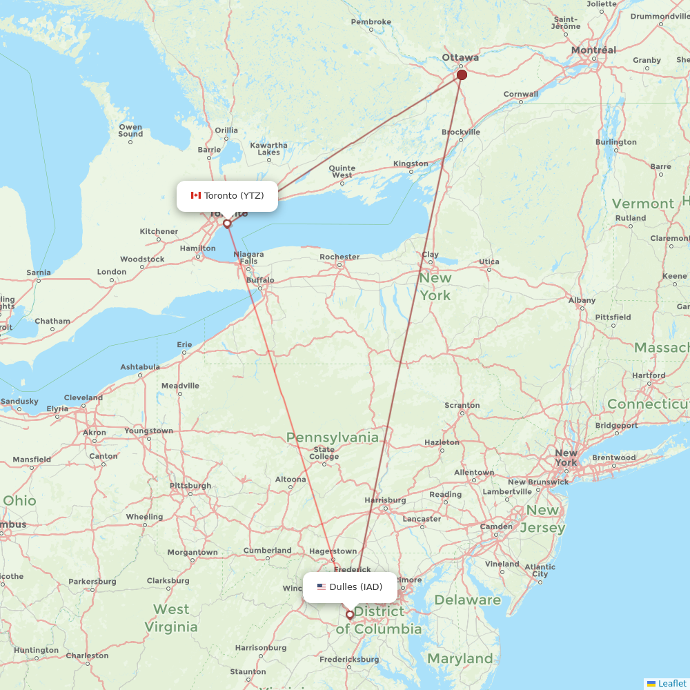 Porter Airlines flights between Toronto and Dulles