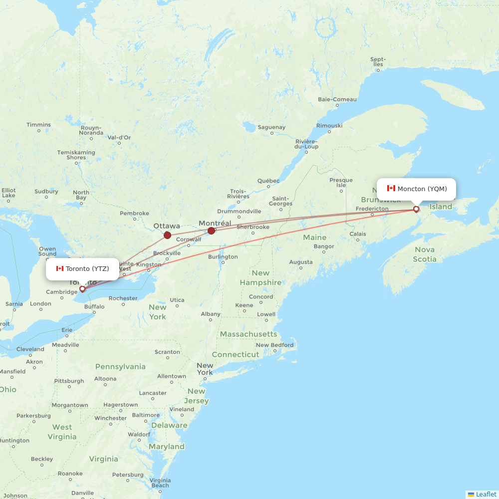 Porter Airlines flights between Toronto and Moncton