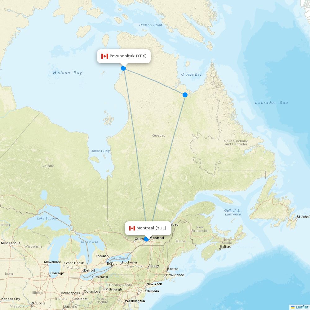 Air Inuit flights between Montreal and Povungnituk