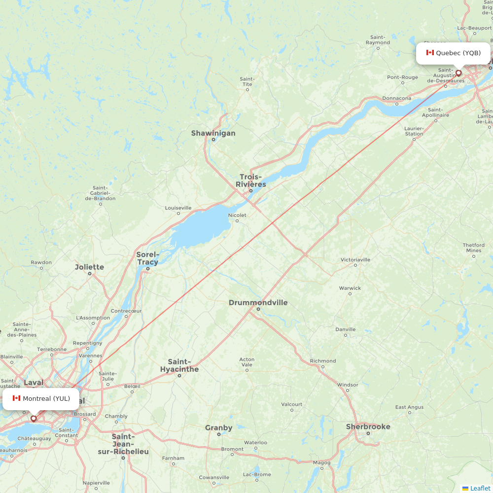 Air Transat flights between Montreal and Quebec