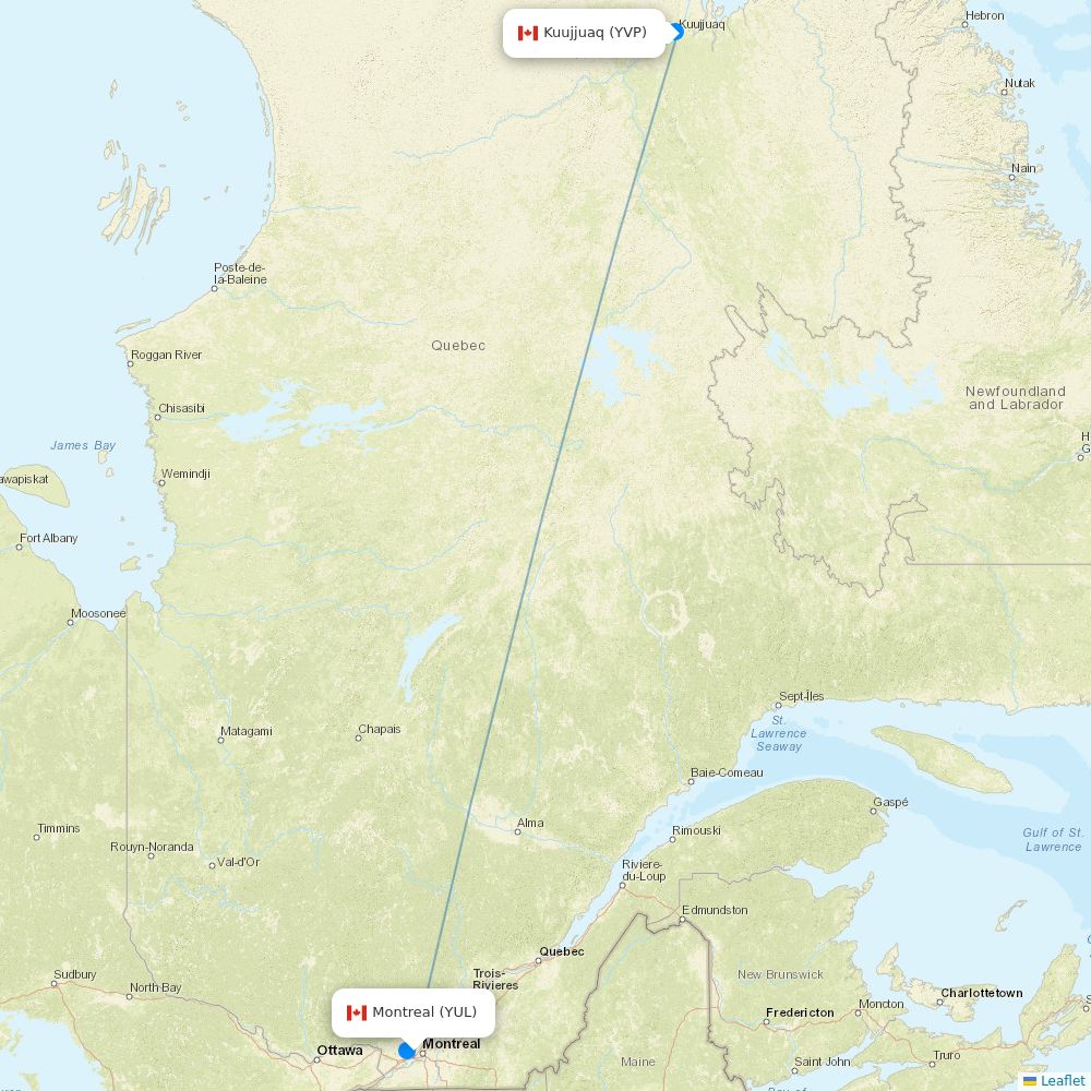Air Inuit flights between Montreal and Kuujjuaq