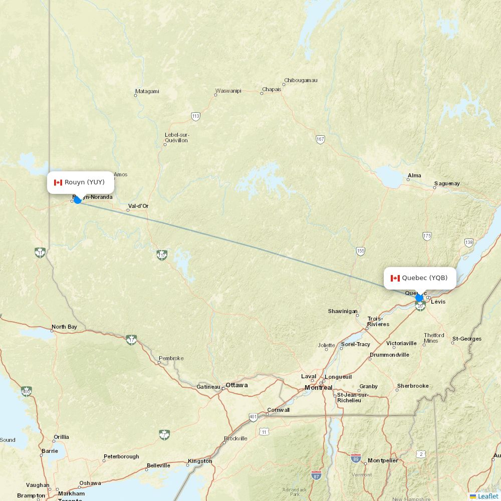 Air Liaison flights between Rouyn and Quebec