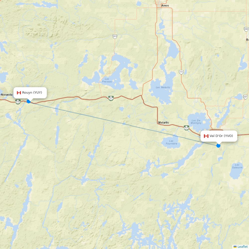 Air Liaison flights between Rouyn and Val D'Or