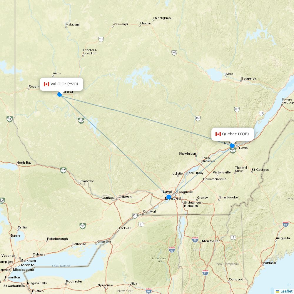 Air Liaison flights between Val D'Or and Quebec