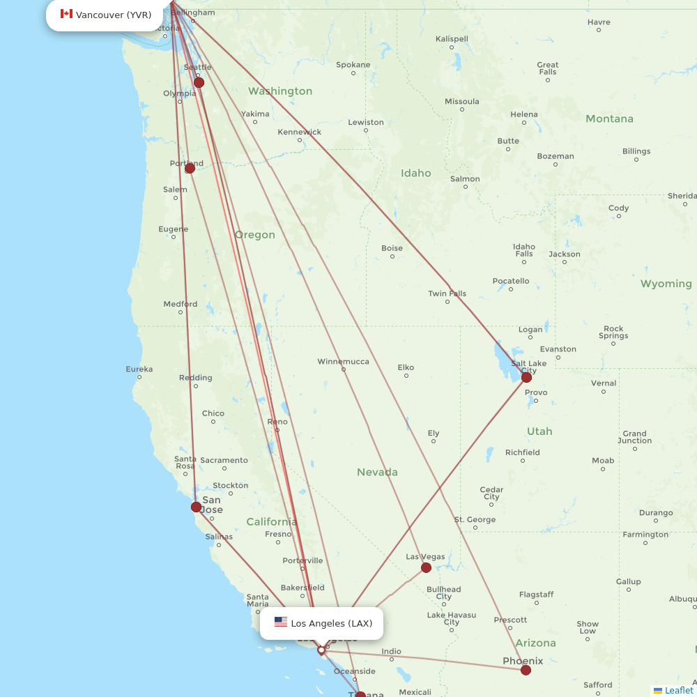 Air Canada flights between Vancouver and Los Angeles