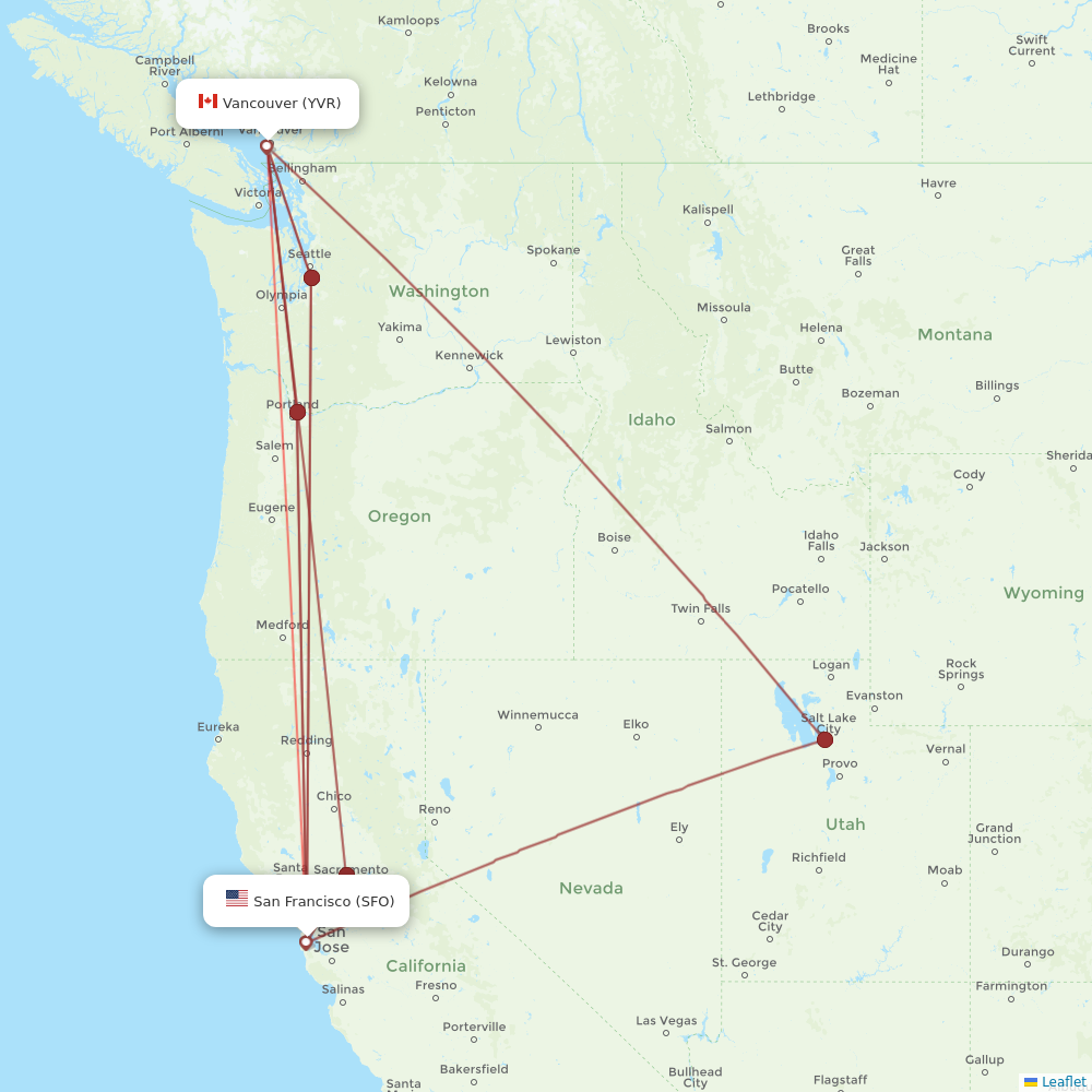 Flair Airlines flights between Vancouver and San Francisco