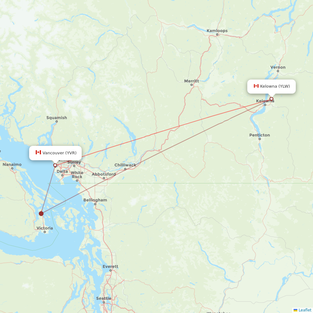 WestJet flights between Vancouver and Kelowna