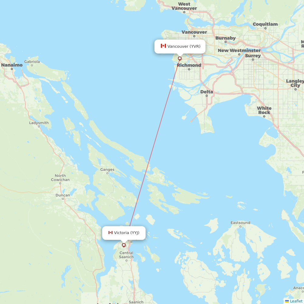 WestJet flights between Vancouver and Victoria