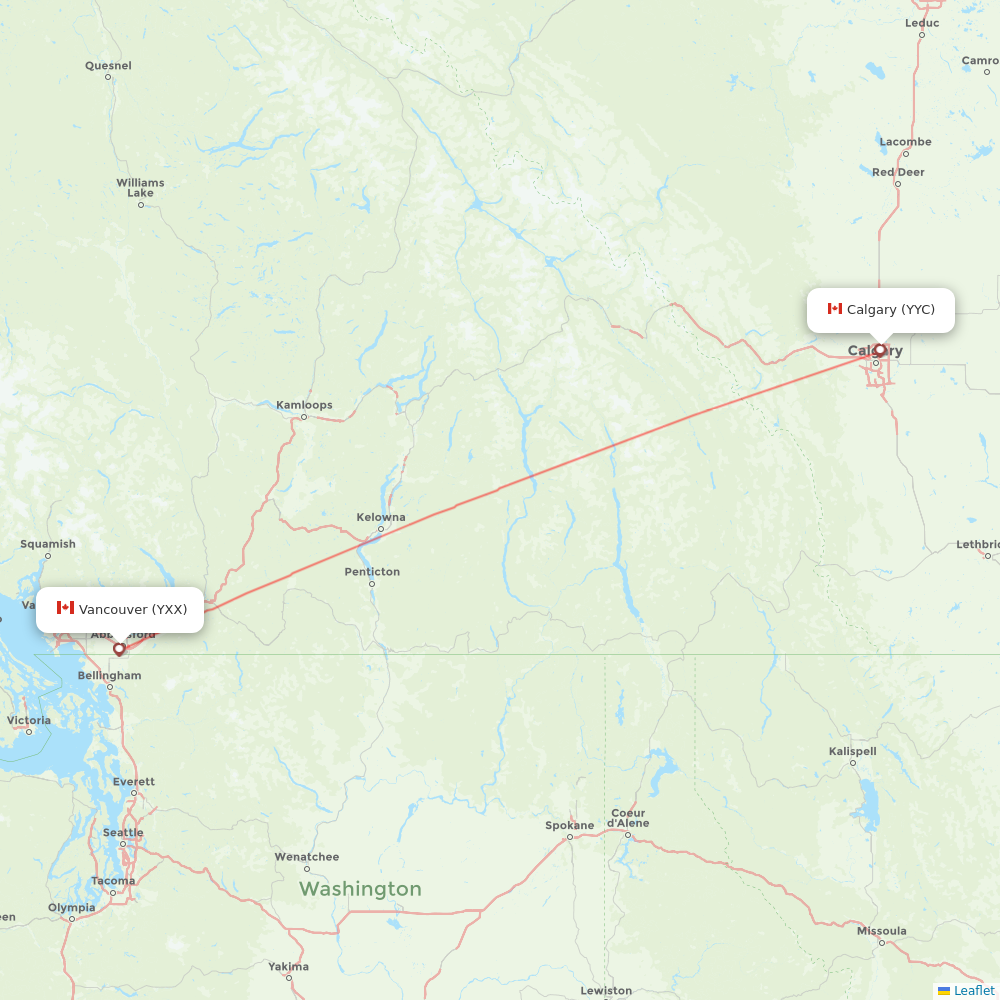WestJet flights between Vancouver and Calgary