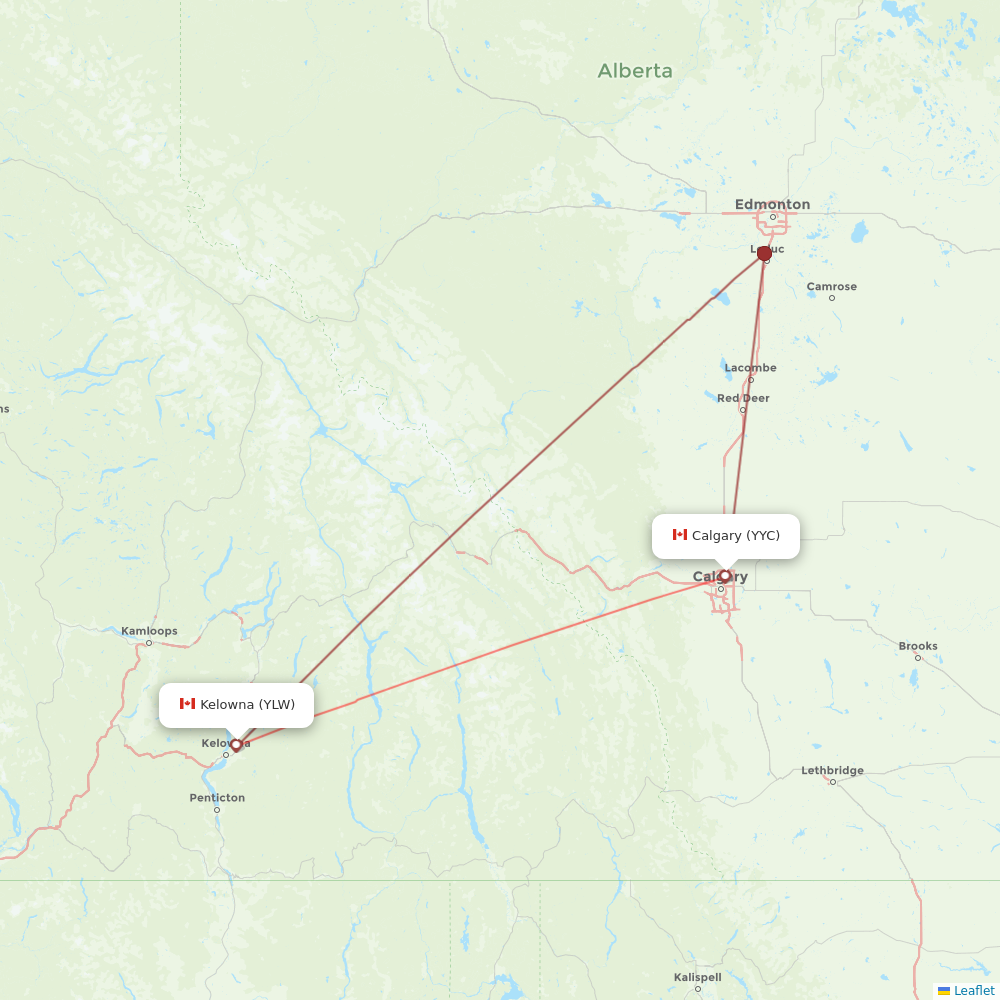 WestJet flights between Calgary and Kelowna