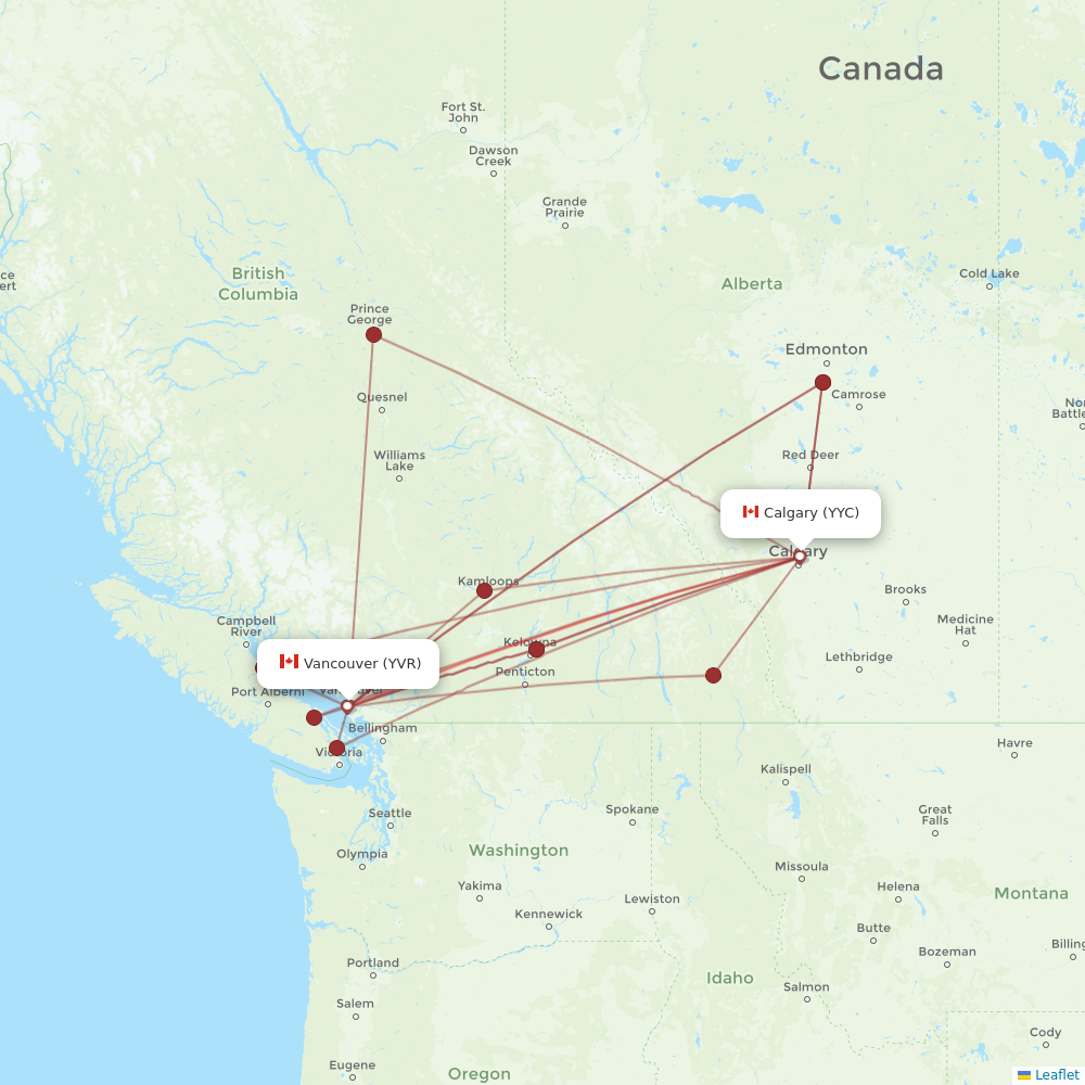 Air Canada flights between Calgary and Vancouver