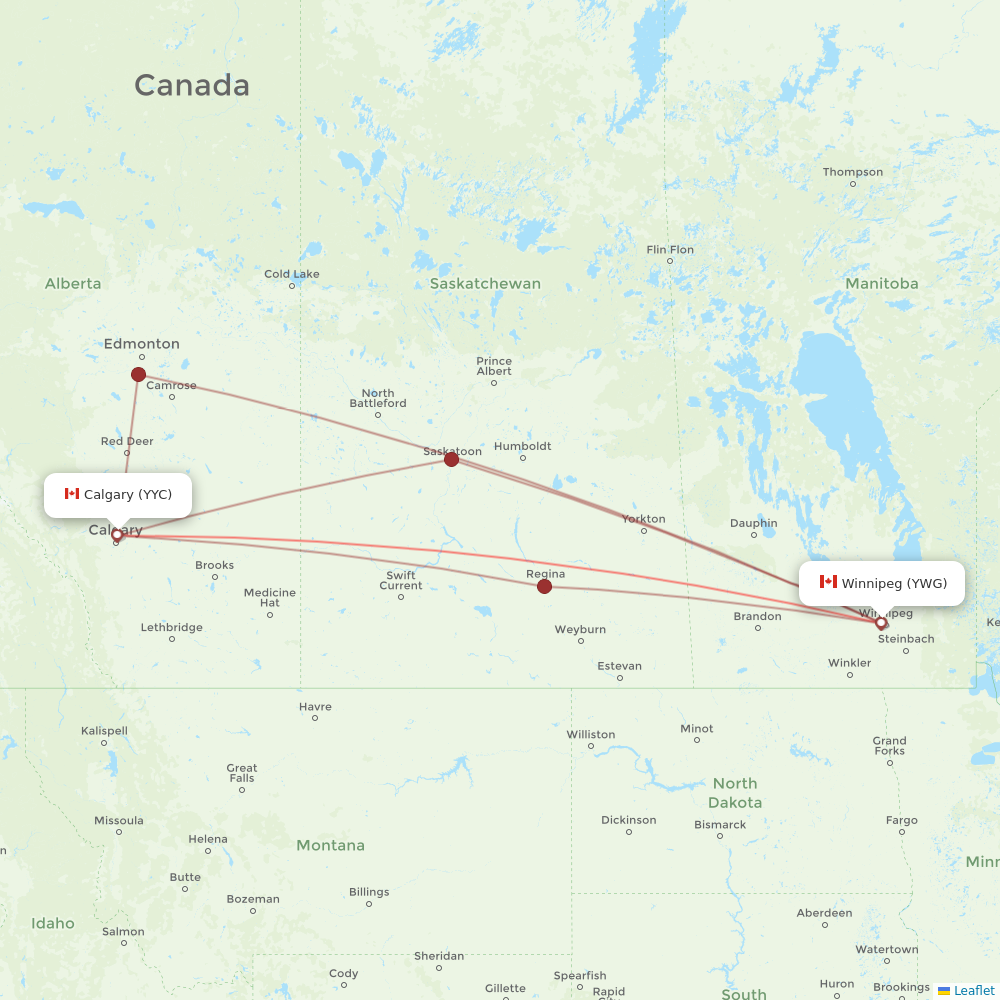 Flair Airlines flights between Calgary and Winnipeg