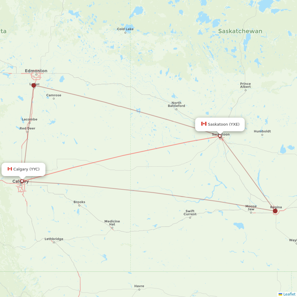 WestJet flights between Calgary and Saskatoon