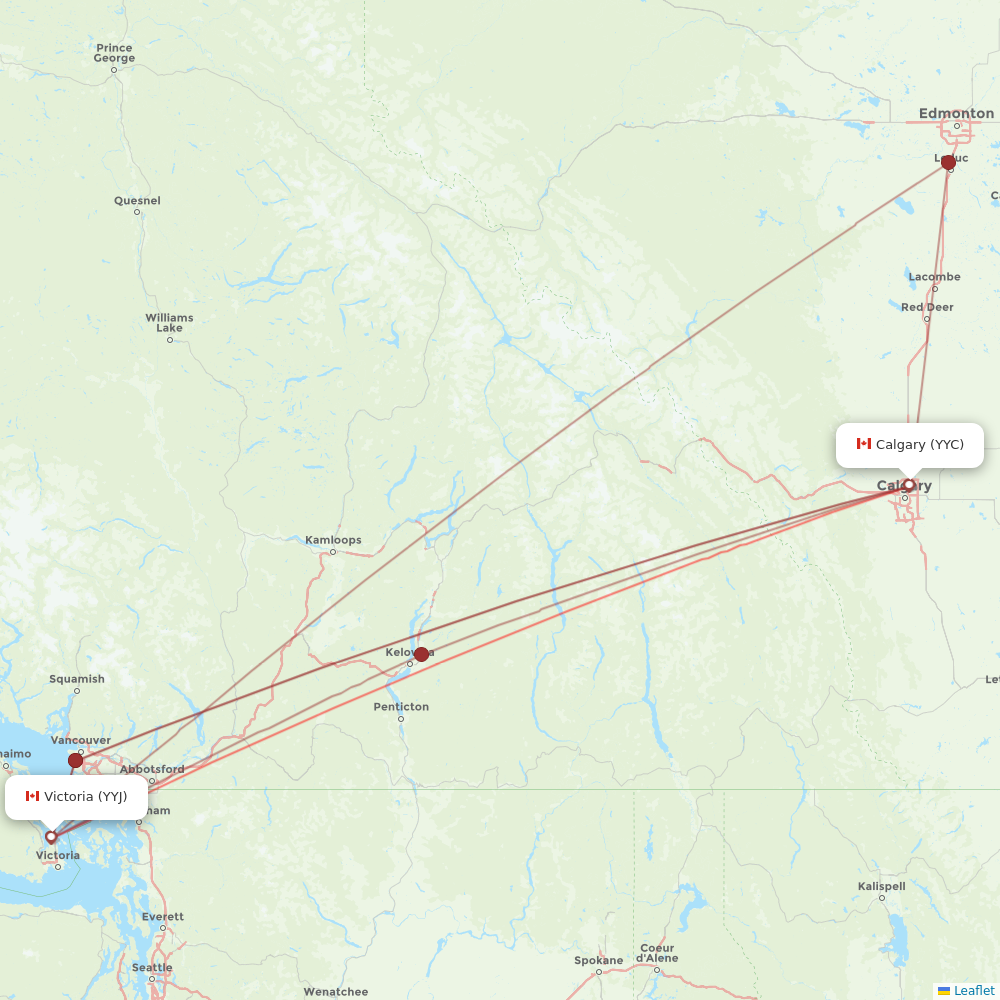 WestJet flights between Calgary and Victoria