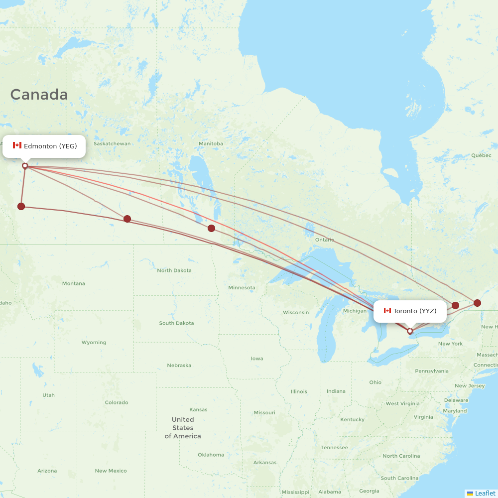Air Canada flights between Toronto and Edmonton