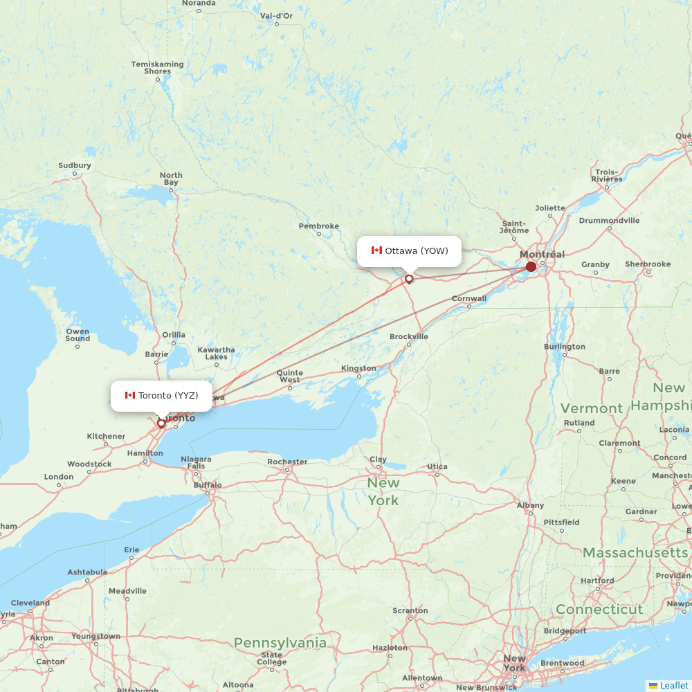 Air Canada flights between Toronto and Ottawa