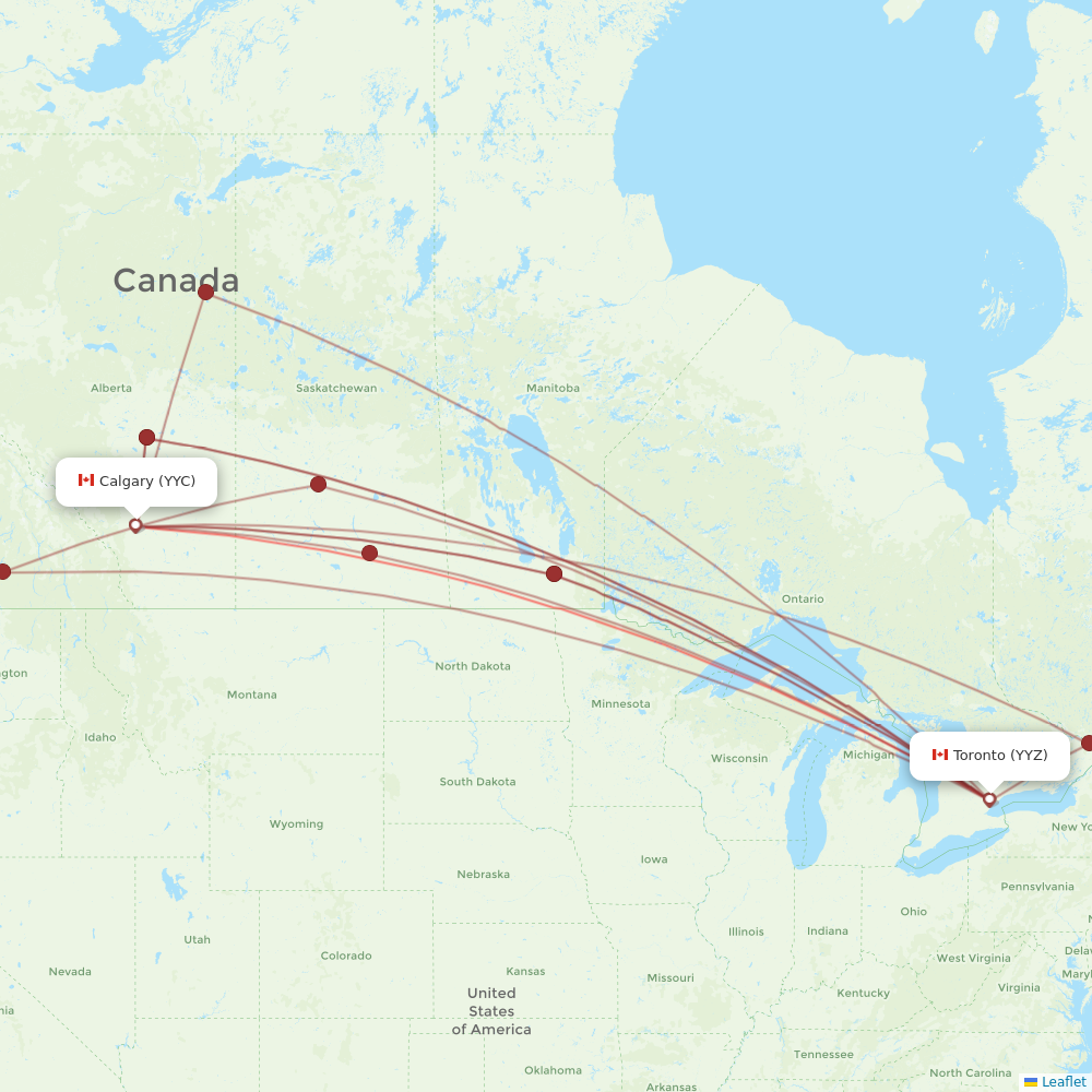WestJet flights between Toronto and Calgary