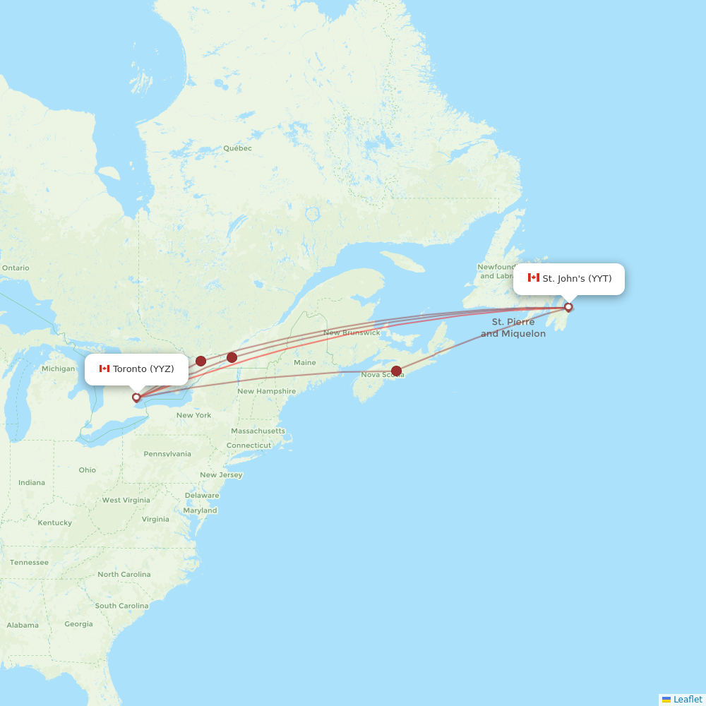 Air Canada flights between Toronto and St. John's