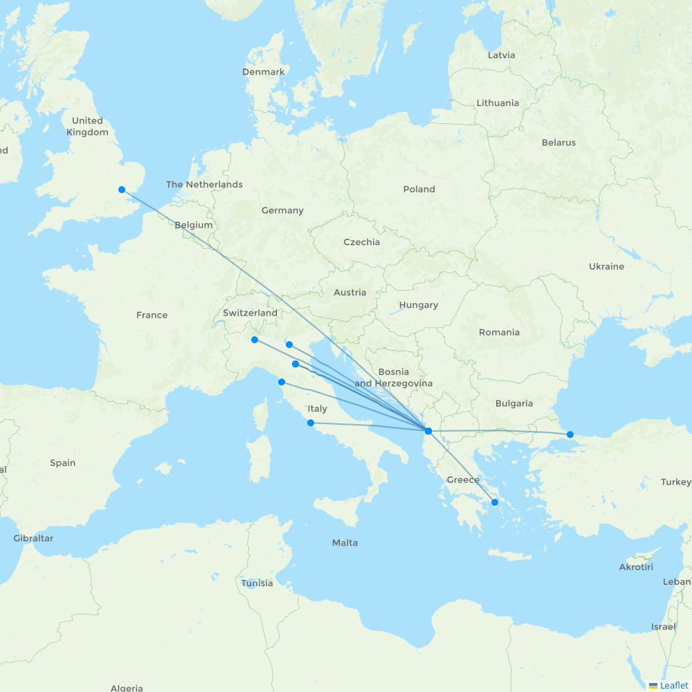 Air Albania destination map
