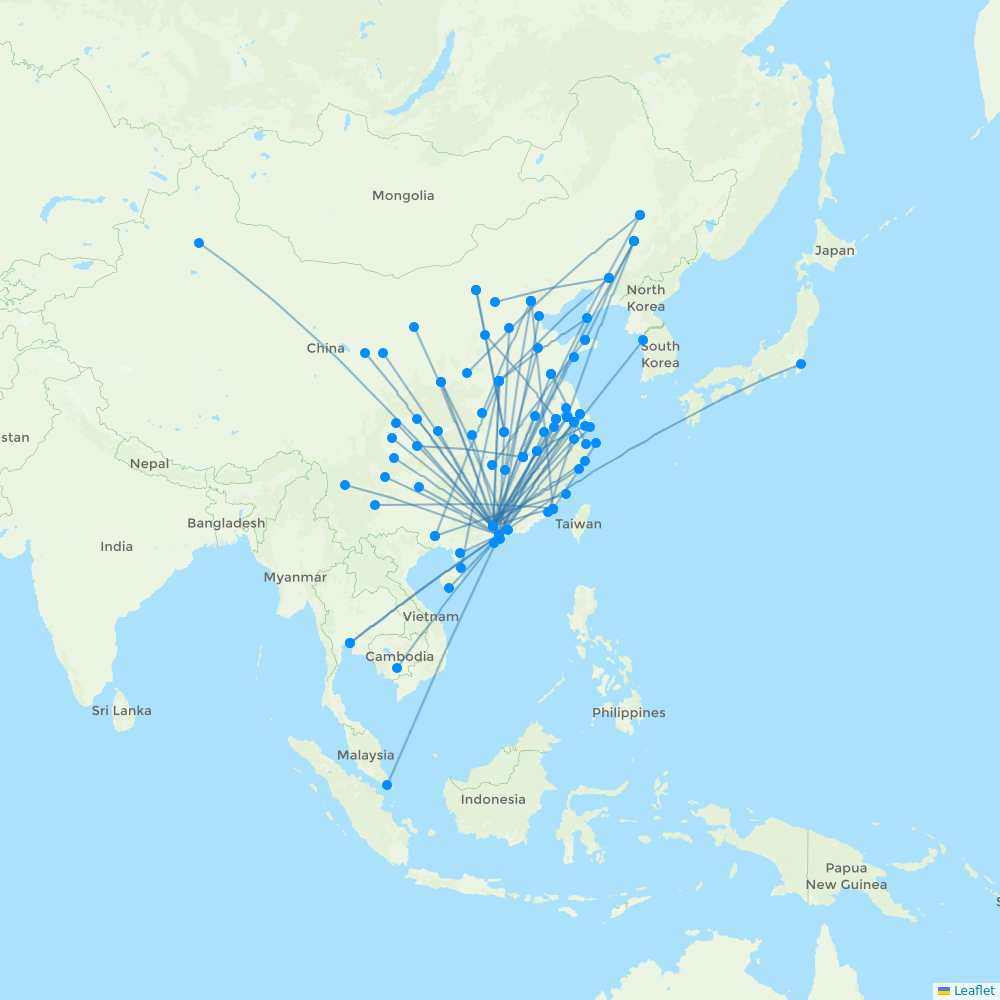 Shenzhen Airlines destination map
